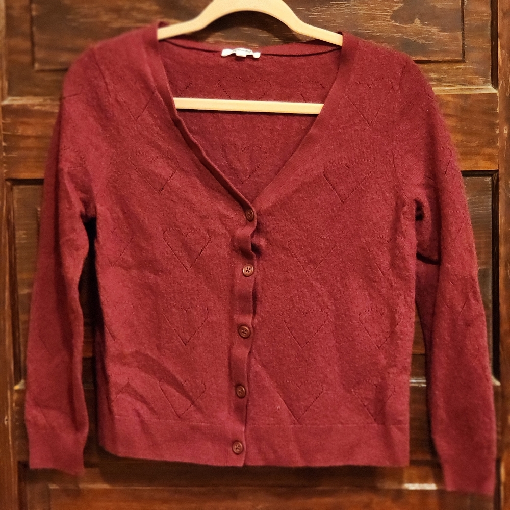 SPLENDID Burgundy Cropped Cardigan Sweater - Tagged XL Fit M/L - Picture 4 of 9